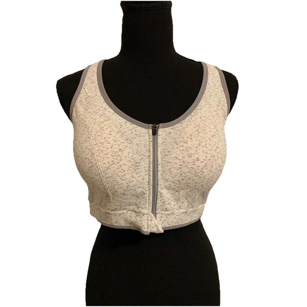Danskin Now Womens Size XXL Sports Bra Heather Gray White Zip Front Racerback
